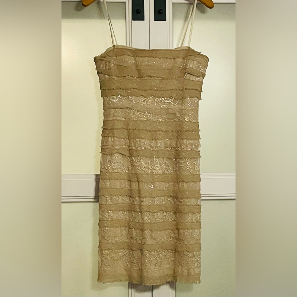 BCBG Max Azria Strapless Cream Gold Mini Dress